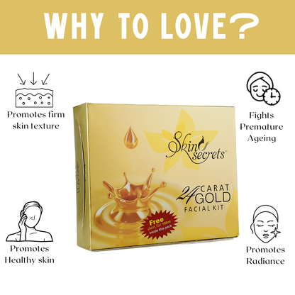 24K Gold Facial Kit with Gold Dust & Sandalwood Oil for Radiant & Glowing Skin (62gm (4 easy steps))