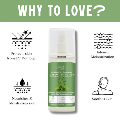 Green Tea Lotion with Green Tea Extract & Vitamin E Oil for Clear & Revitalised Skin| Paraben & Silicone Free